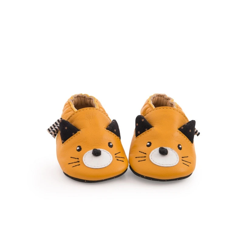 Chaussons En Cuir Chat Moutarde 0/6m MOULIN ROTY Les Moustaches