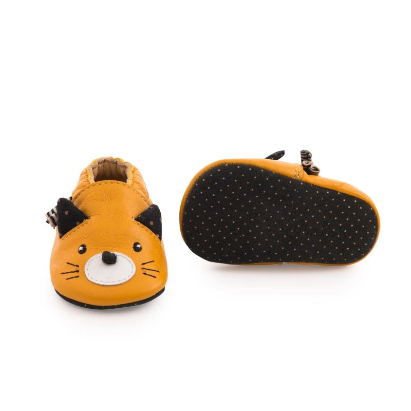 Chaussons En Cuir Chat Moutarde 0/6m MOULIN ROTY Les Moustaches – Image 2