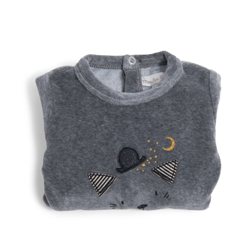 Pyjama En Velours Gris Chat 1m MOULIN ROTY Les Moustaches – Image 2