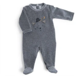 Pyjama En Velours Gris Chat 6m MOULIN ROTY Les Moustaches