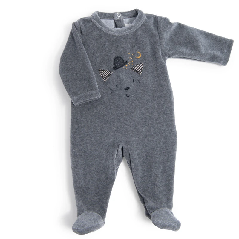 Pyjama En Velours Gris Chat 1m MOULIN ROTY Les Moustaches